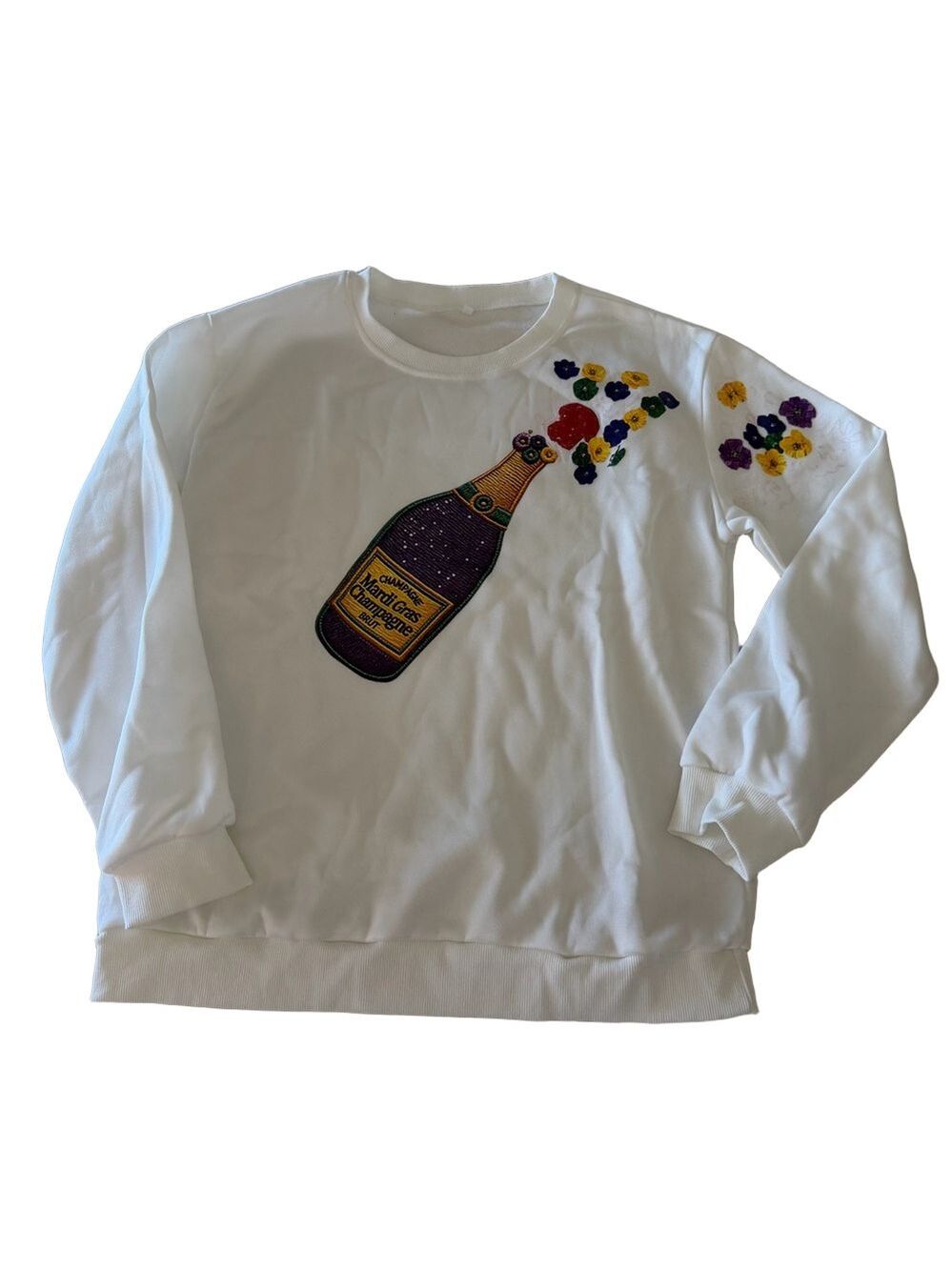 Women's Floral Print Celebration Bottle Mardi Gras Sweatshirt Size M #260534